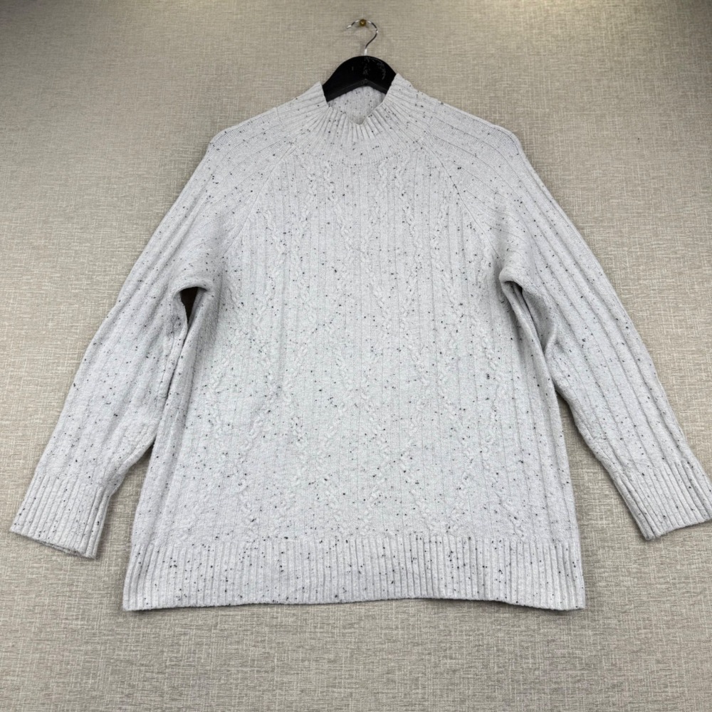Madison Grey Womens Mock Neck Cable Knit Speckled Sweater Gray Large